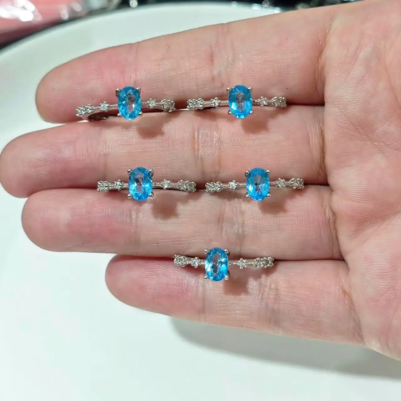 

3MM Natural blue topaz Ring Adjustable Female Ring Jewelry for Women Gift Wholesale High Quality Vintage Fine