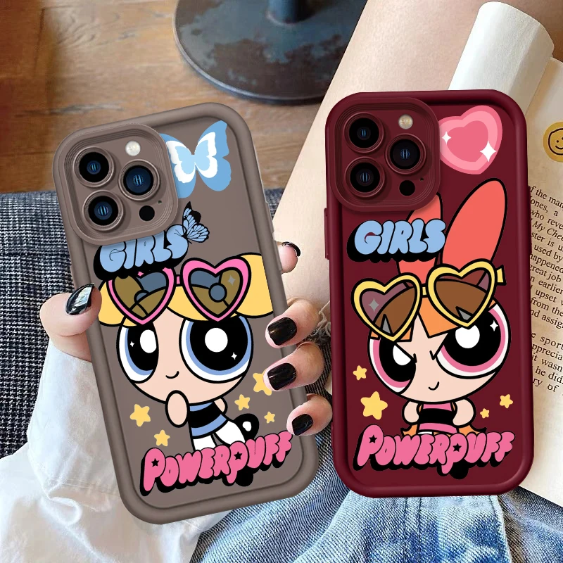 Cute P-Powerpuffs G-Girls Eye Ladder For Apple iPhone 15 14 13 12 11 XS XR X Pro Max Plus Funda Phone Case