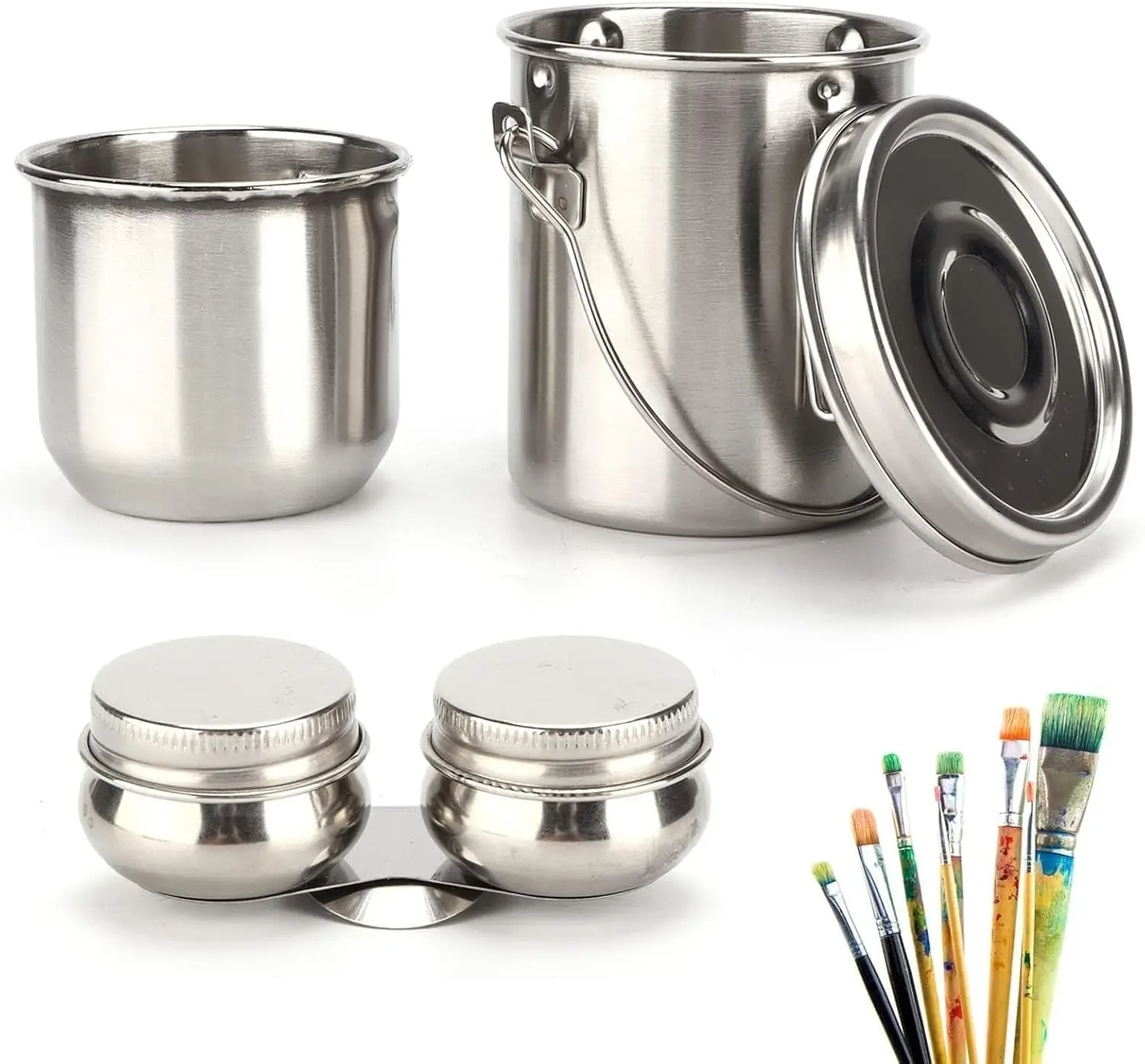 

Stainless Steel Leak-Proof Paint Brush Washer with Lid, Filter Screen, Portable Cleaner for Oil Painting