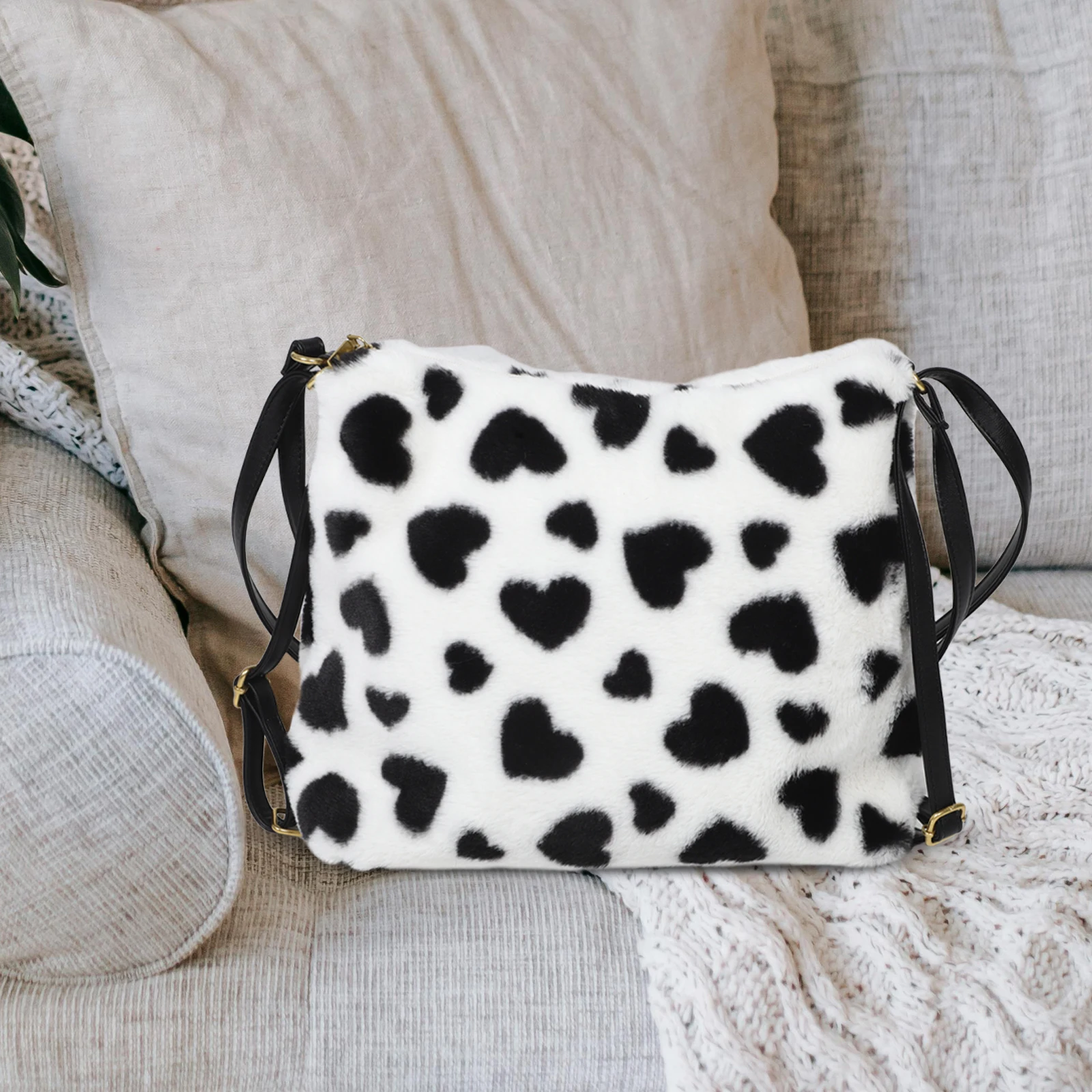 

Underarm Handbag Faux Tote Soft Winter Shoulder Bag Large Capacity Bag For Women Heart Print Cute Crossbody Purse Warm