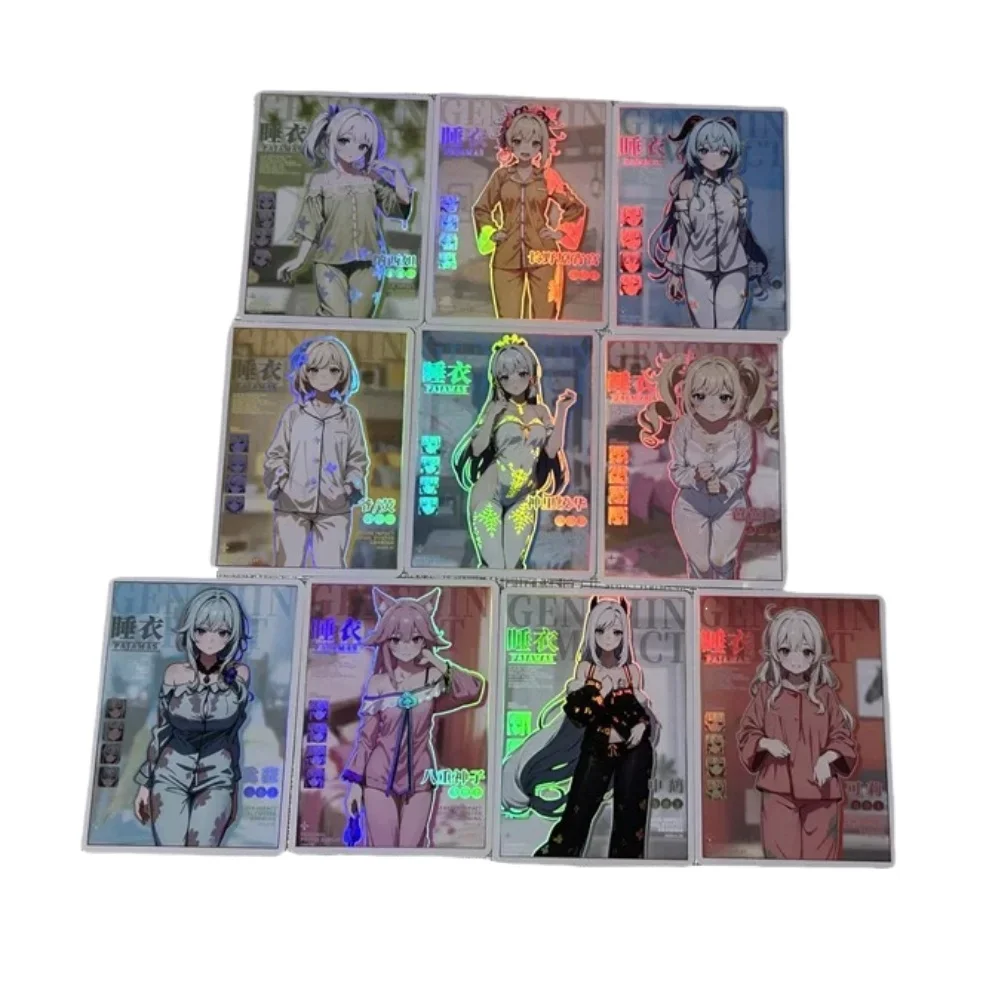 DIY Genshin Impact Series Set 10pcs Kamisato Ayaka Lumine Klee Eula Pajama Version Flash Card Anime Collection Card Holiday Gift