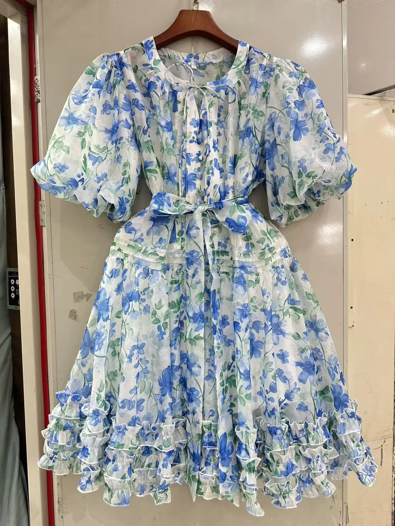 

2025 Summer New French Elegant Style Lace-up Bowknot Collar Slim Chiffon Women's Dress-GZDL019