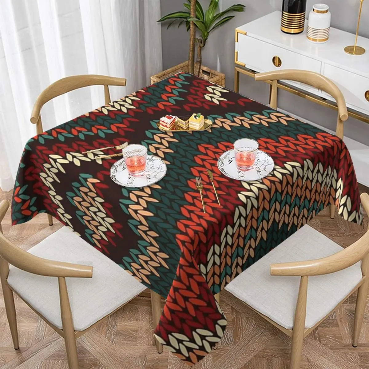 Amazigh Foutha Kabyle Mediterranean Berber Jewel Waterproof Square Tablecloth Table Cloth for Kitchen Events Dining Table Cover