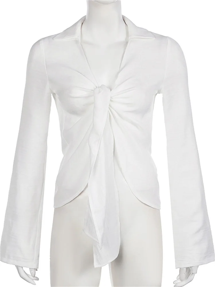 Tossy-Vêtements d'extérieur blancs décontractés pour femmes, couverture supérieure, bandage, manches longues, mince, revers, transparent, vacances, plage, manteau féminin, vêtements