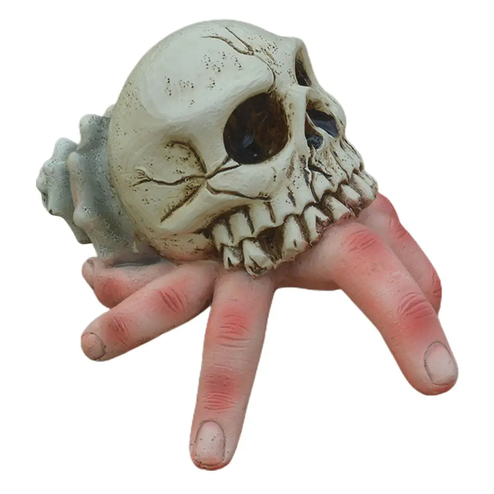 Halloween Skull Decor Realistic Creepy Lifelike Hand Skull Statue for Home Party Bar Bedroom Living Room Garden Desktop