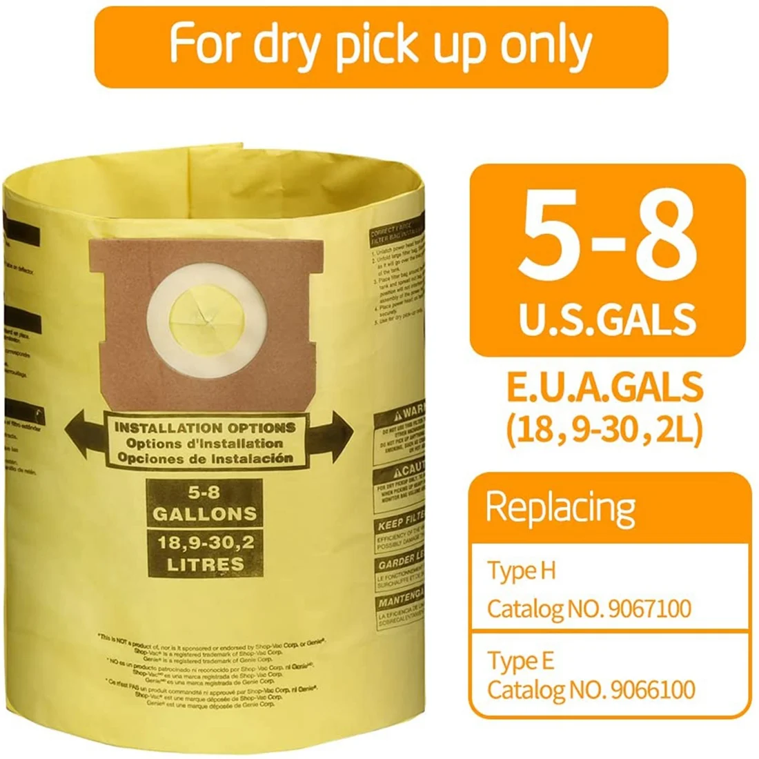 Confezione da 5 sacchetti filtro antipolvere per aspirapolvere per aspirapolvere Wet Dry da 5-8 galloni Shop Vac, 90661 906-61 9066100   90671 9067100 ,Etc
