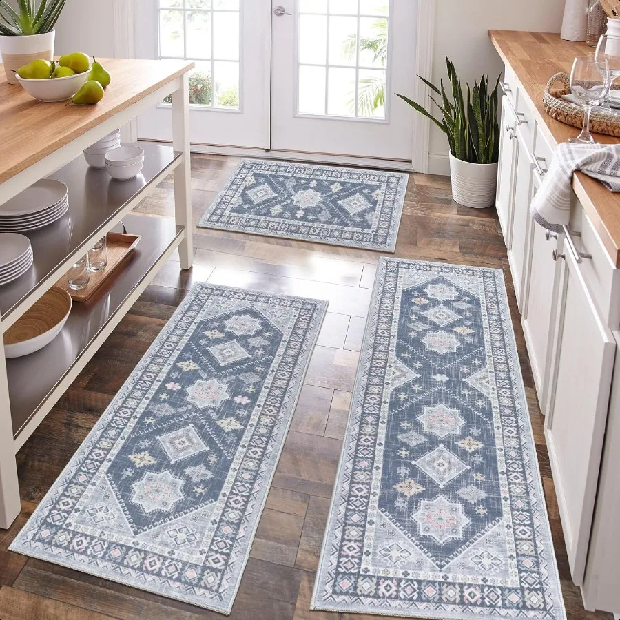 

HEBE Boho Kitchen Rug Sets 3 Piece with Runner Non Slip Kitchen Rugs and Mats Washable Kitchen Mats for Floor Thick Kitchen Flo