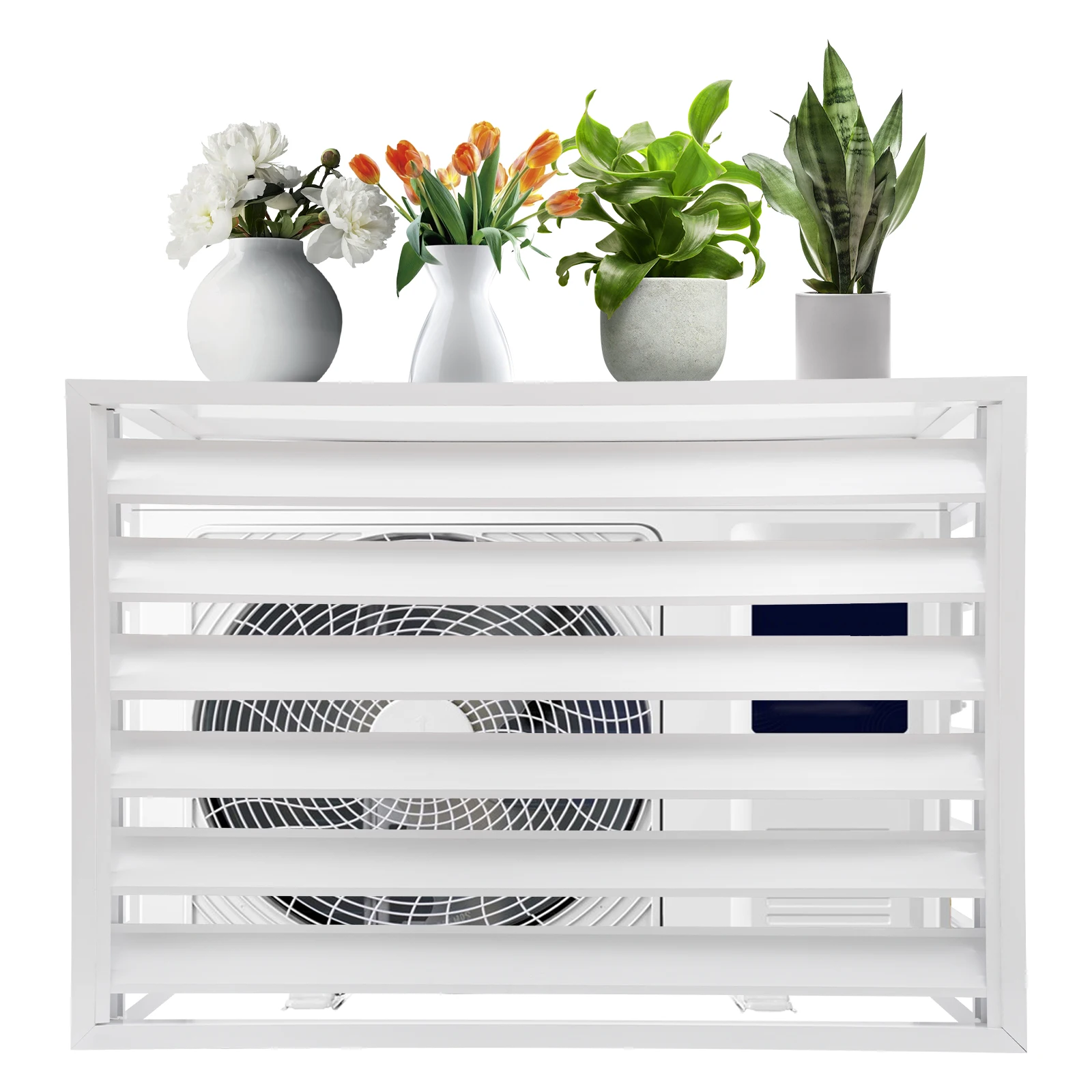 Valla de aire acondicionado de 39,37x19,69x27,56 pulgadas para unidades exteriores, pantalla decorativa de valla de aire acondicionado con obturador blanco independiente