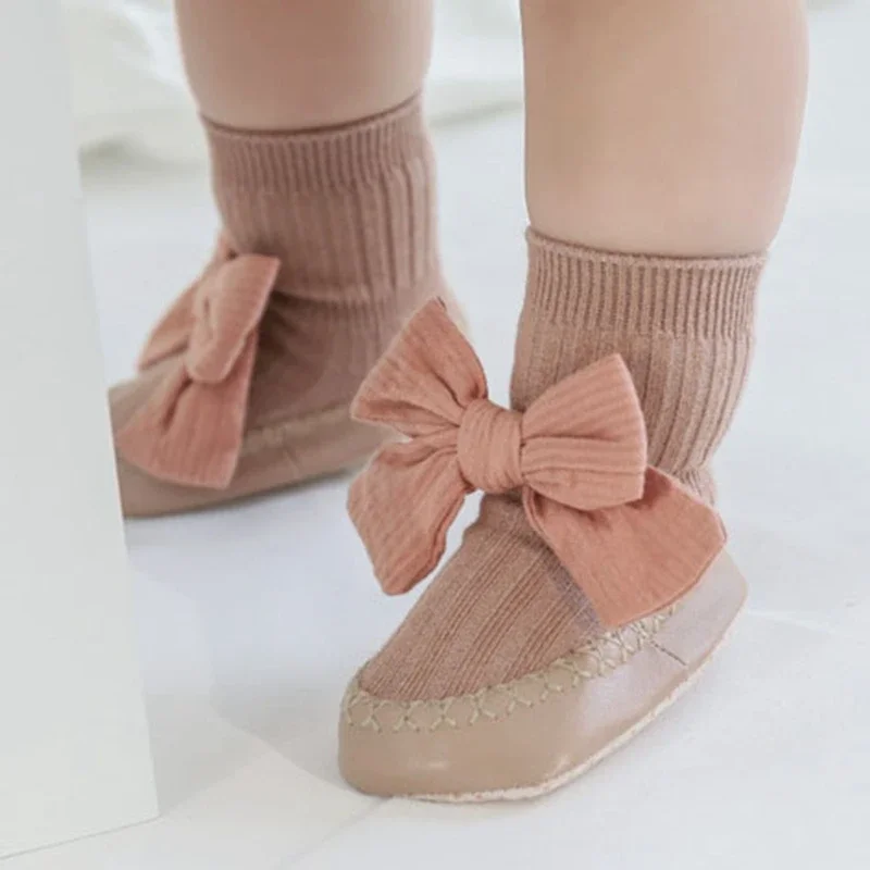 Baby Big Bowknot Toddler Shoes Fashion Cute Soft Sole Newborn Baby Socks Glue Dot Non-slip Skin-friendly Knitted Floor Socks