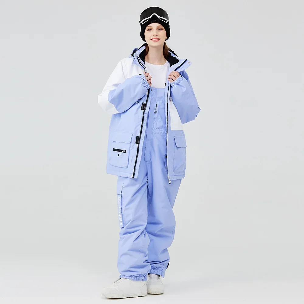 New Winter Outdoor Windproof Waterproof Ski Jacket Strap Pants Men Women Super Warm Ski Suit Snowboarding Set Snow Clothes