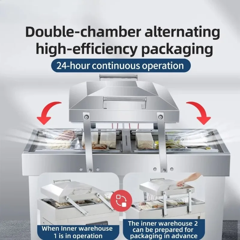 Double Chamber Vacuum Machine Large Commercial Food Packaging Machine Cooked Fresh Automatic Vacuum Sealer