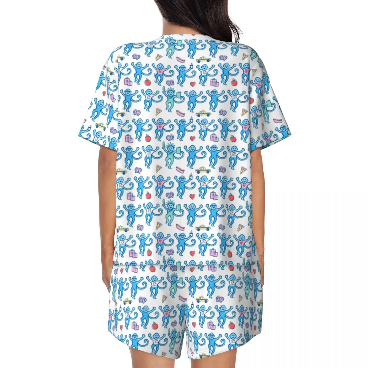 Custom Preppy Roller Monkeys Rabbit Pajamas Set for Women 2-Piece Short Sleeve Sleepwear Loungewear PJ Shorts Sets