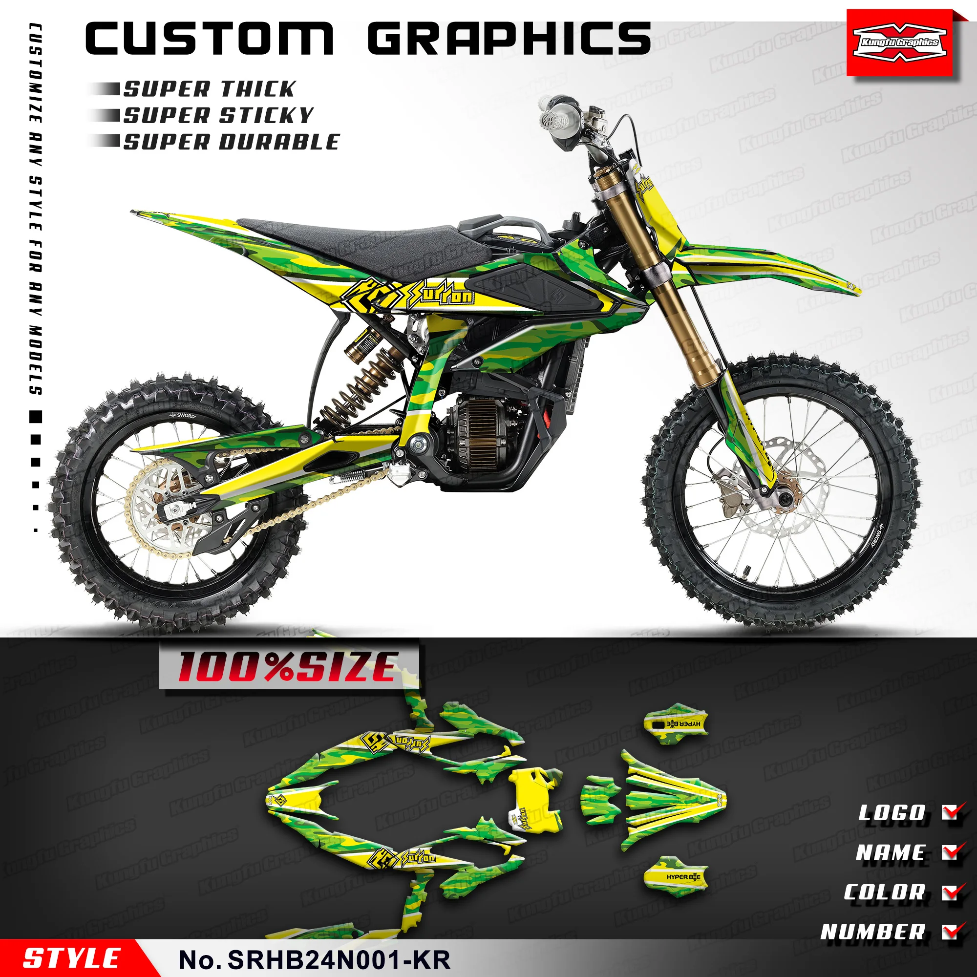 

KUNGFU GRAPHICS MX Stickers Enduro Adhesive Decals for Hyper Bee Dirt eBike, Protector, SRHB24N001-KR