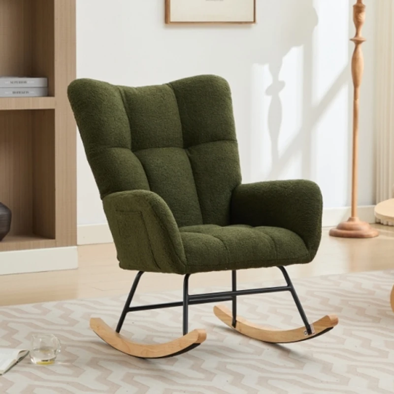 

Modern Nursery Rocking Chair Upholstered Glider Chair with High Backrest Rocker Accent Armchair with Solid Wood Legs dark green