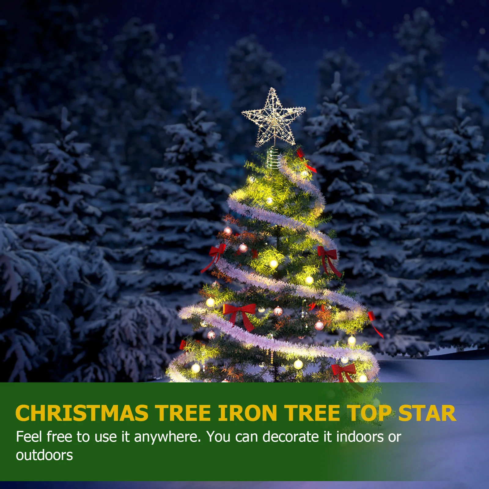 เทศกาลเครื่องประดับต้นไม้ Top Star ตกแต่งคริสต์มาส Xmas Topper Light Treetop Silver