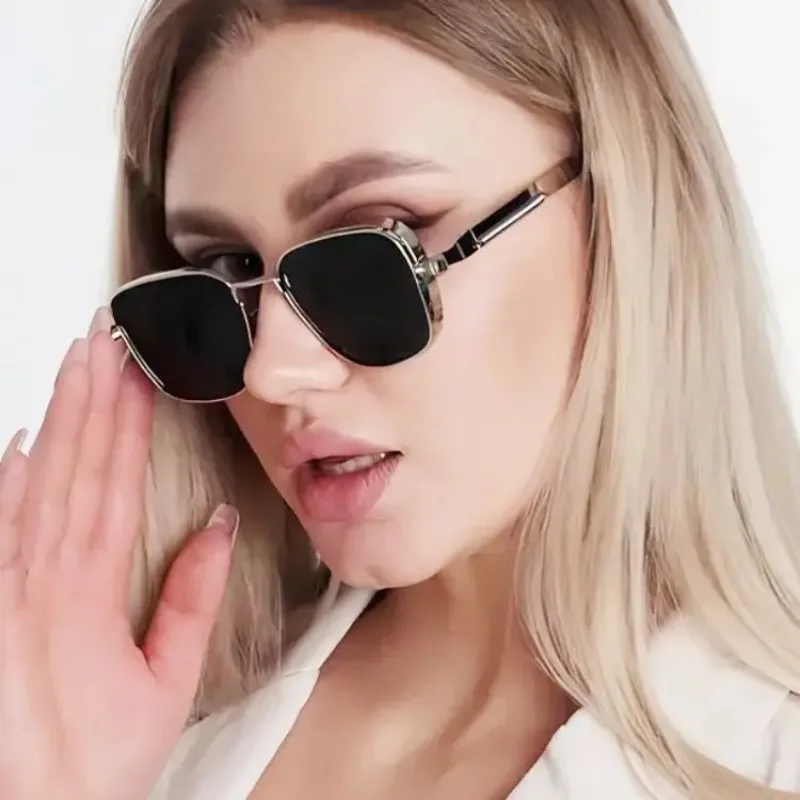 New Sunglasses for Men Anti-UV Driving Glasses Fashion Metal Punk Style Sunglasses with Spring Hinges Women Eyepiece image 2