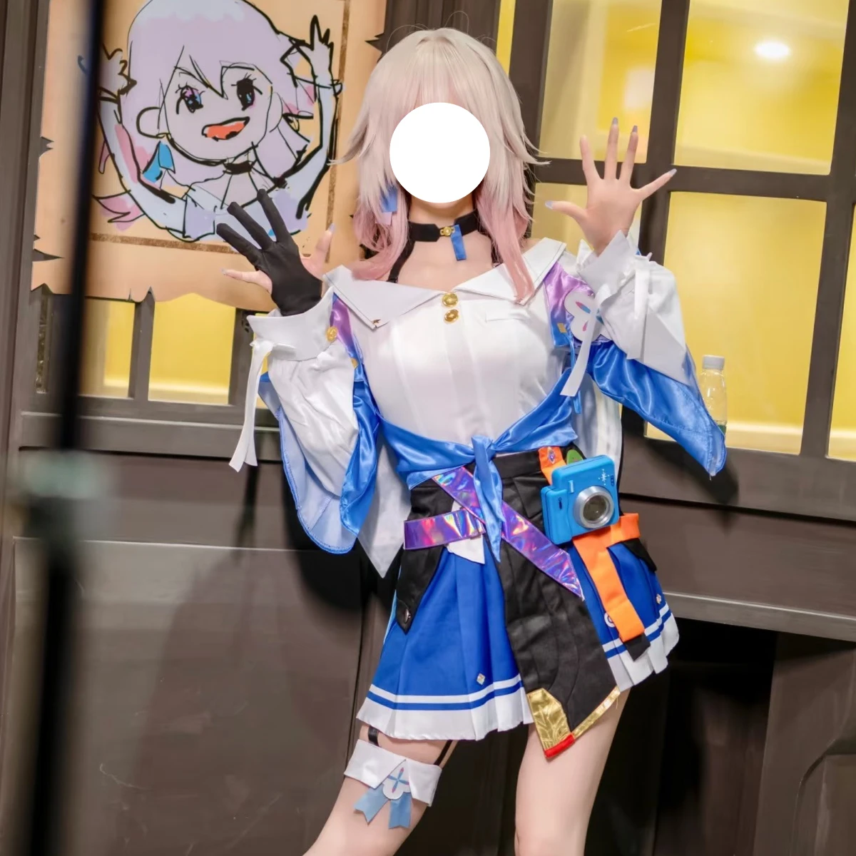 

March 7th Cosplay Costume Game Honkai Star Rail Wig Blue Dress Pink Accents and Accessories Full Set Comic Con Roleplay