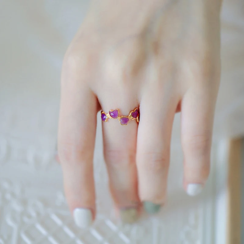 Original Lilac Romantic Purple Enamel Fresh Flowers Rings for Women Exquisite and Light luxury engagement party jewelry gift