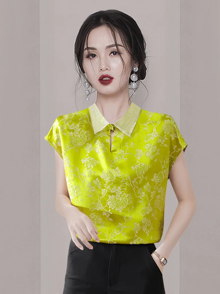 

2024 Women's Clothingflying sleeve top ethnic style collar shirt Spring Summer New No.69