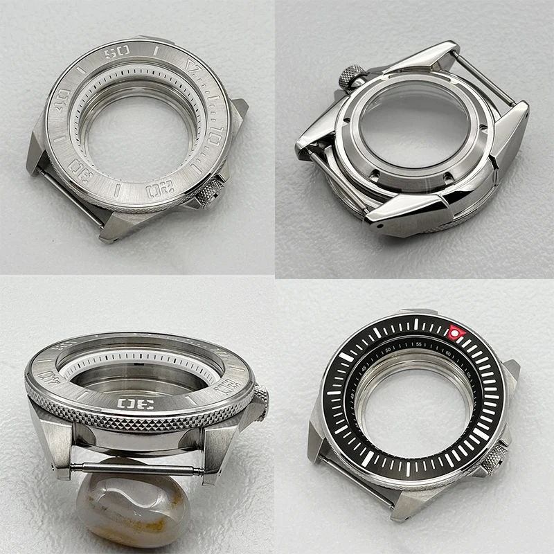 44mm Silver King Samurai Watch Case Transparent Back Cover Fits NH34 7S26 4R NH35 NH36 Movement 28.5mm Dial Watch Modification