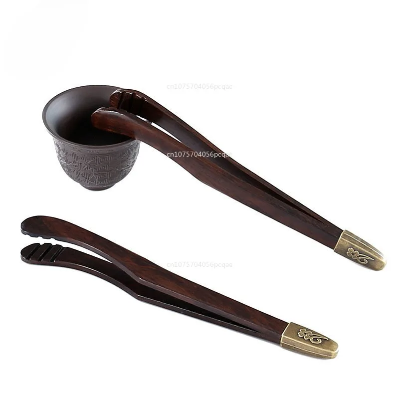 1PC Teacup Clip Convenient Ebony Alloy Tea Tweezers Tweezer Bamboo Wooden Tea Clips Versatile Single or Multiple Tea Clip Tongs