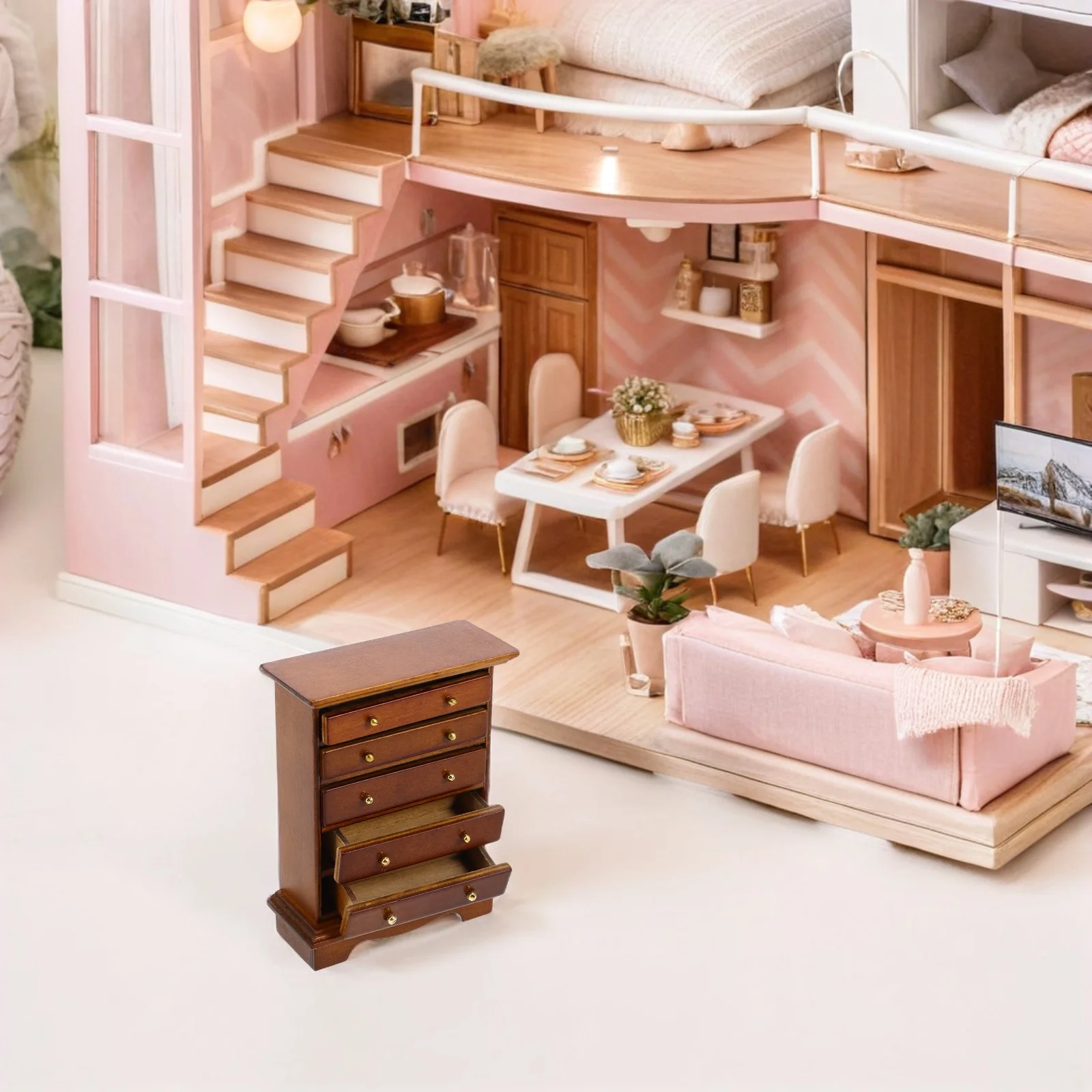 Mini móveis vintage de madeira, armário em miniatura para casa de bonecas, escala 1:12, marrom, mini gaiola de armazenamento, crianças, brincar, armário, casa de bonecas