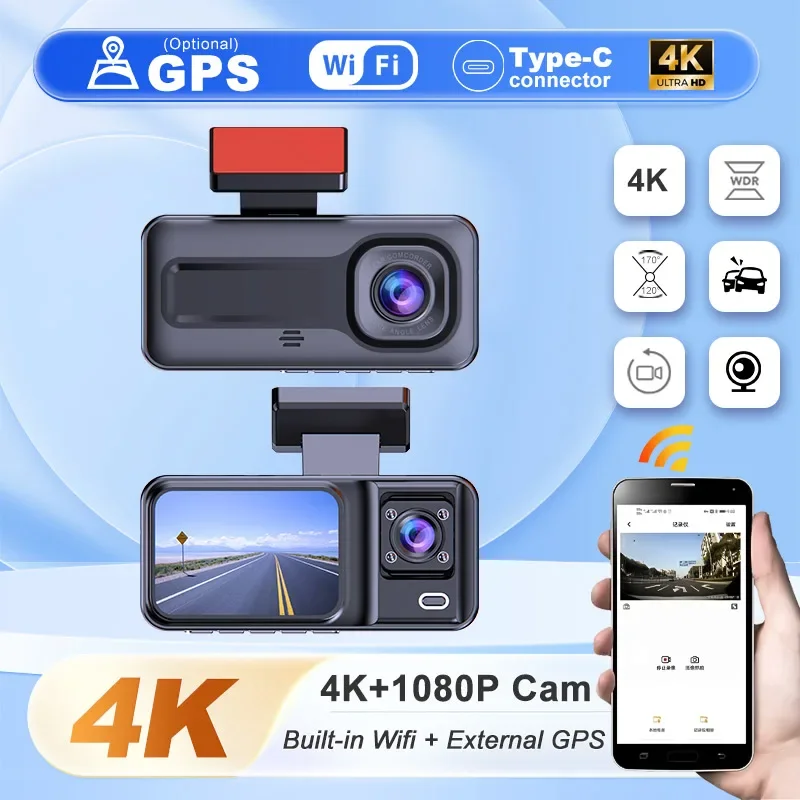 

WIFI 3 Camera Dash Cam Car Camera FHD 1080P Video Recorder Car DVR 3 Channel Night Vision Black Box Dashcam Rear View Camera