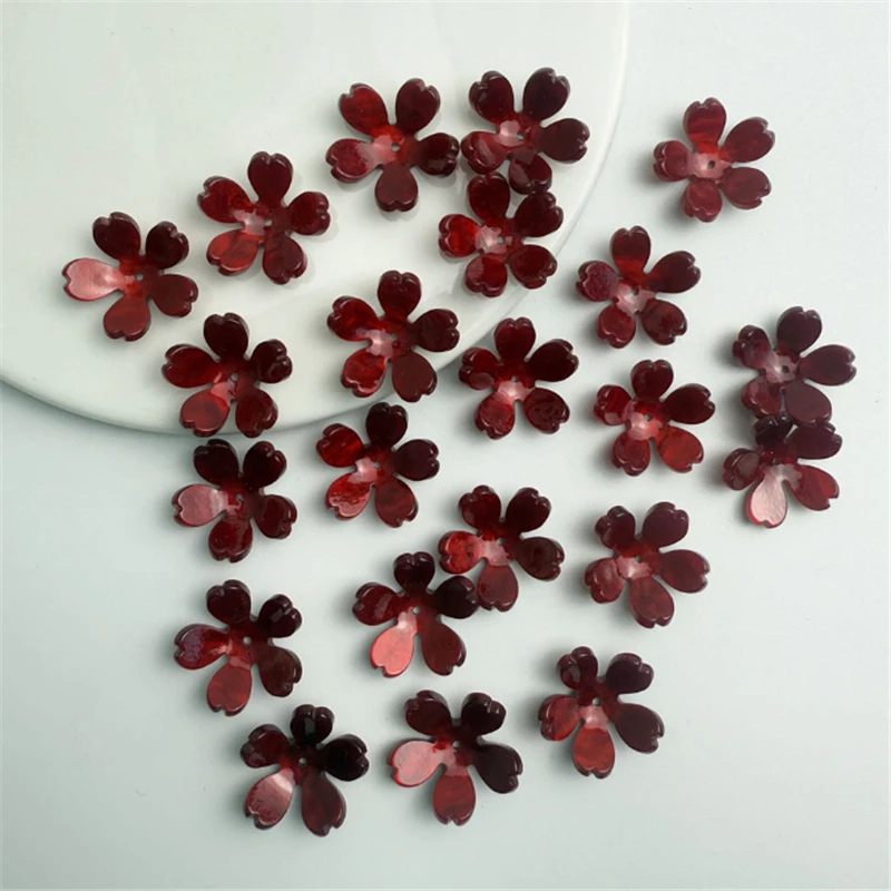10Pcs/Lot New Acetic Acid 23MM Dark Red Flower Beads Caps Petals Charm Connectors Diy Resin Hair Jewelry Making Accessories