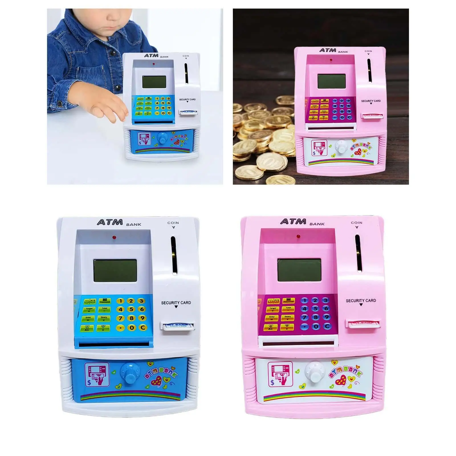 Small ATM Piggy Bank Electronic Money Bank Automatic Money Scroll Money Saving Box for Kids Ages 3 4 5 6 7 8 Holiday Gift