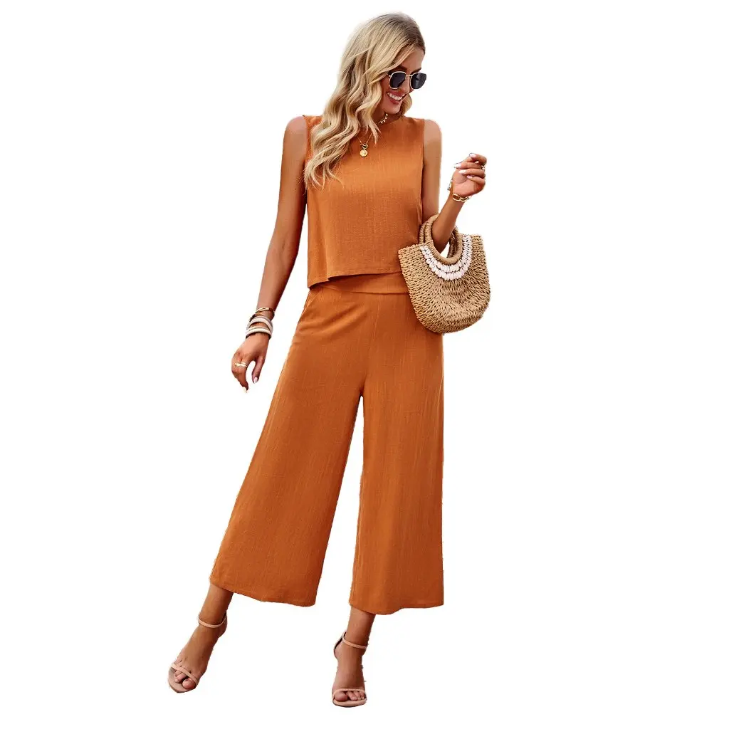 

Di Yun Women's Fashion Two-Piece Set Elegant Sleeveless Top And Nine-Point Pants Summer Elegant Style