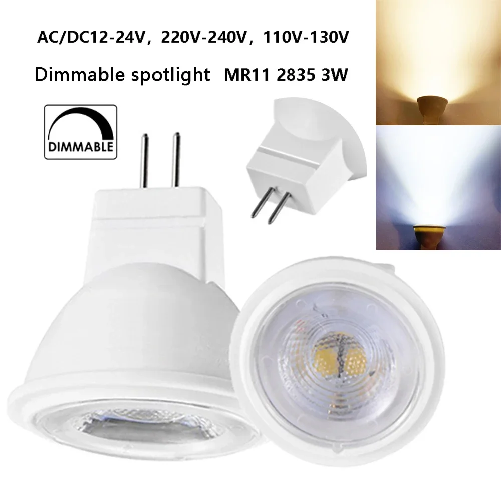 

MR11 GU4 LED Light Bulbs DC12V 24V AC110V 220V Dimmable 3W 3000K 4000K 6000K Mini Bi-pin Light 30W Halogen Light Bulb Equivalent