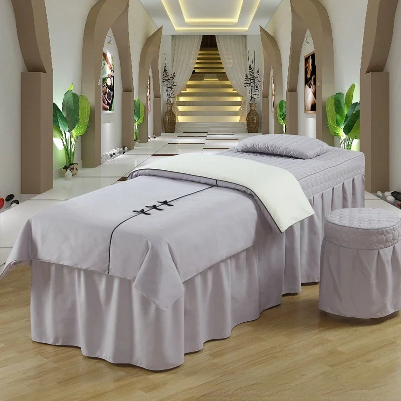 Button Beauty Salon 4Pcs Bedding Set Bedspread Tuina Massage Therapy Spa Bedskirt Pillowcase Duvet Cover Sets