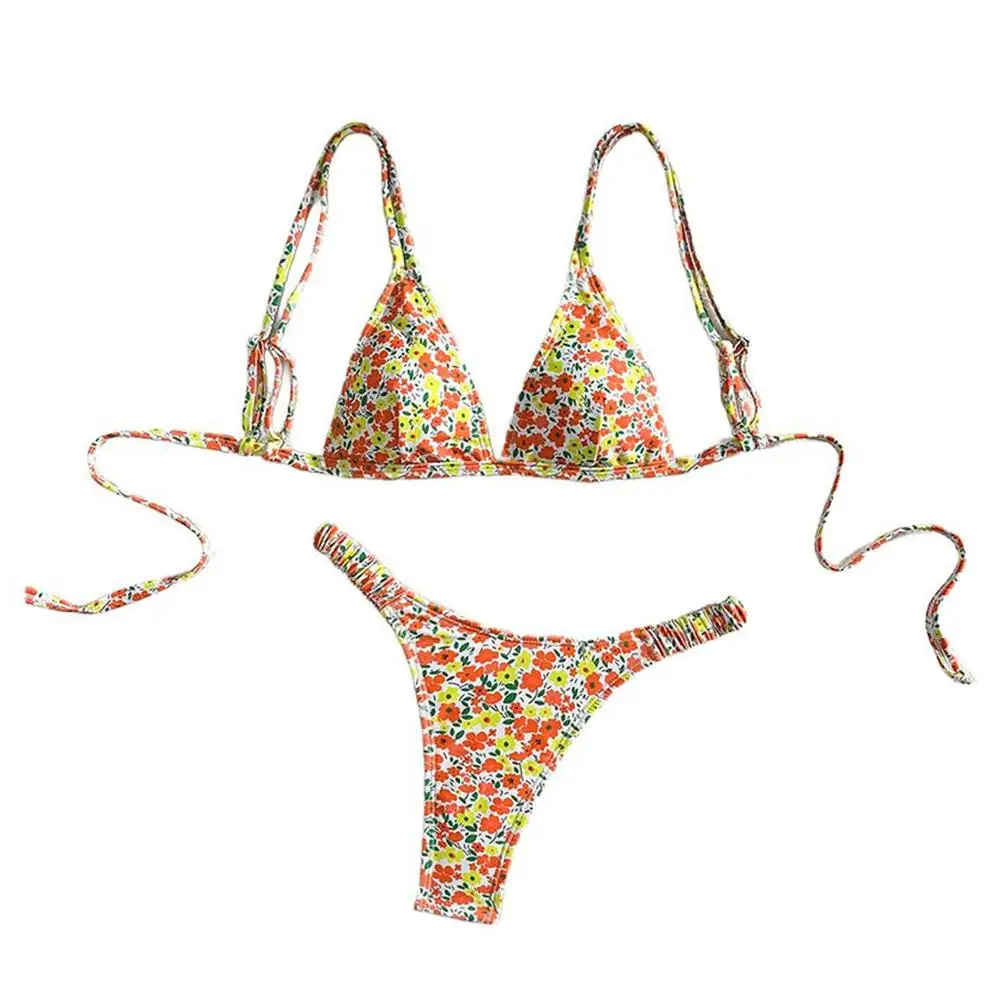 Traje de baño de verano L Bikini floral 18 Tela de spandex 82 Material de poliéster Patrón de flores fragmentadas listo para la playa