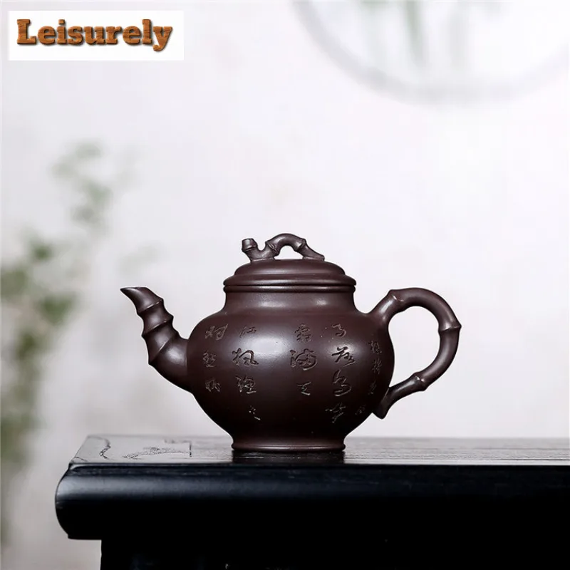 

380ml Traditional Yixing Purple Clay Teapots Handmade Bamboo Joint Pot Raw Ore Purple Mud Kettle Zisha Teaset Tableware Supplies