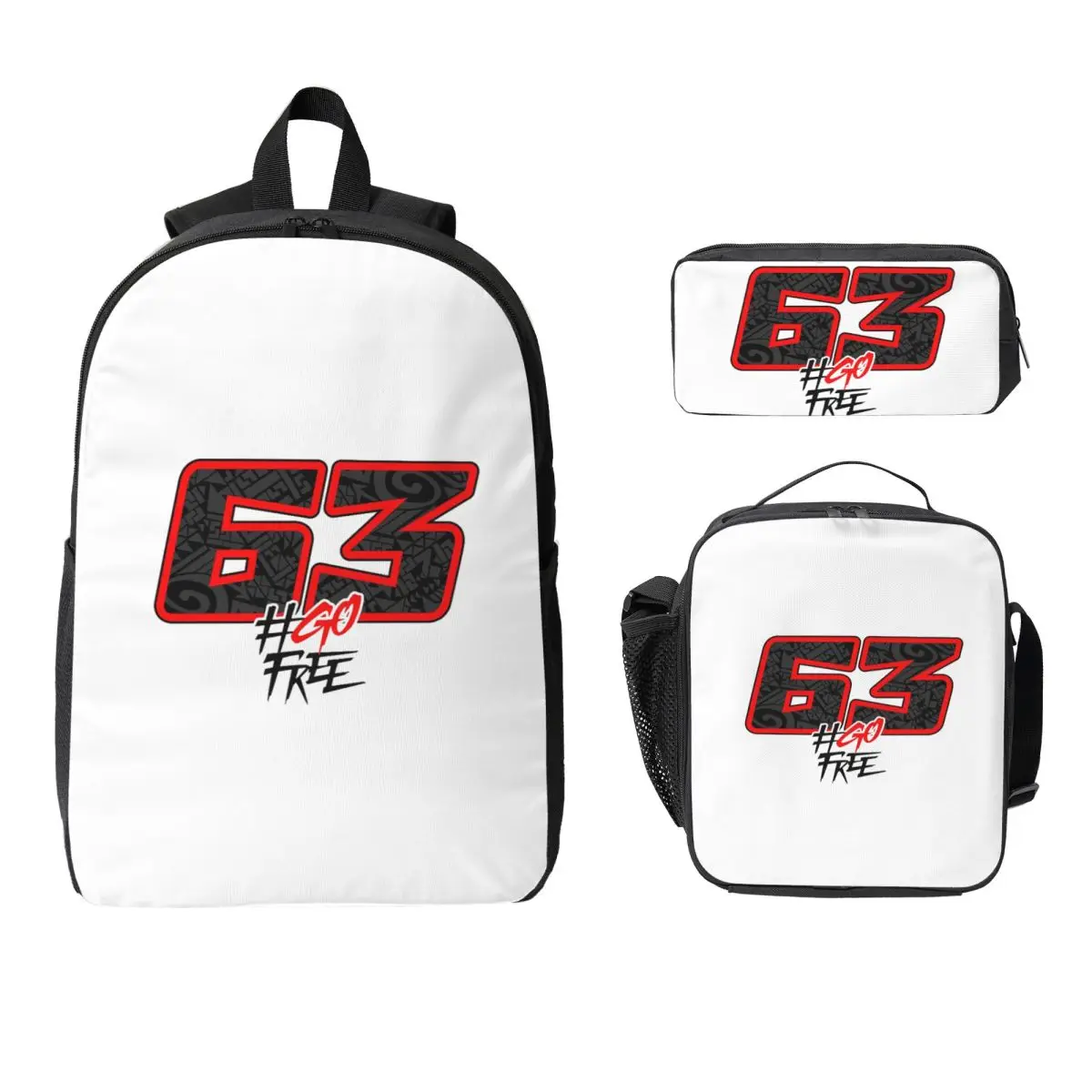 

Pecco Bagnaia 63 Backpack Student Boys Girls BookBag School Bag Computer Shoulder Bags 3ps Insulated Lunch Bag Pencil Case