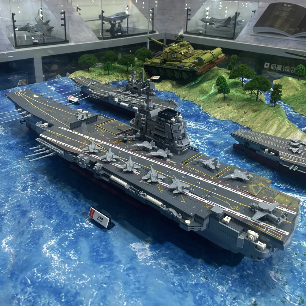 Military Series Shandong Carrier Ship Building Blocks Navy Battleship Model Bricks WW2 Soldiers Weapon Toy For Children Gift MOC