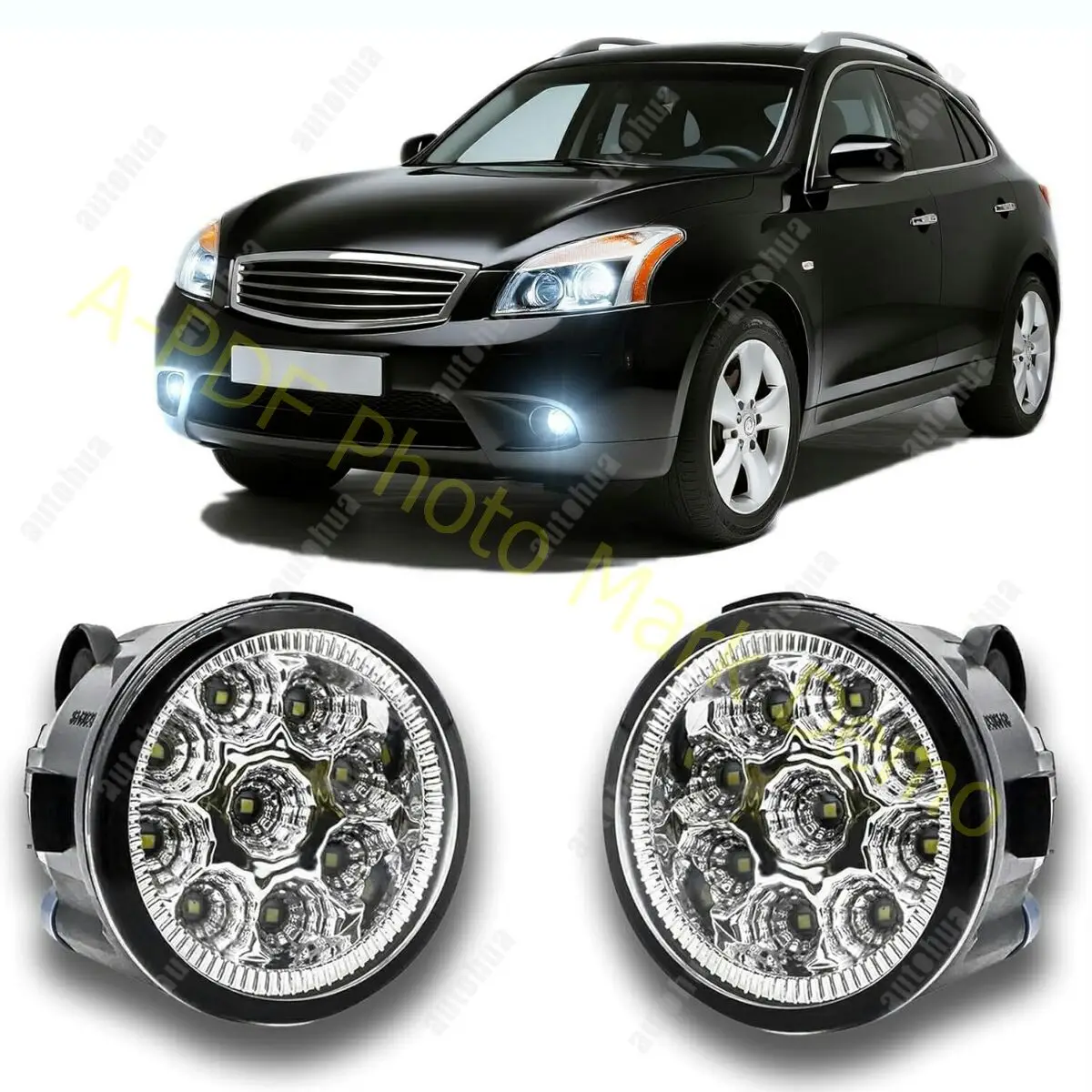 

Светодиодные противотуманные фары для Infiniti EX35 2008-2012 DRL, пара бампера, противотуманные фары, замена дальнего света, 55 Вт, 6000 К, белый DRL