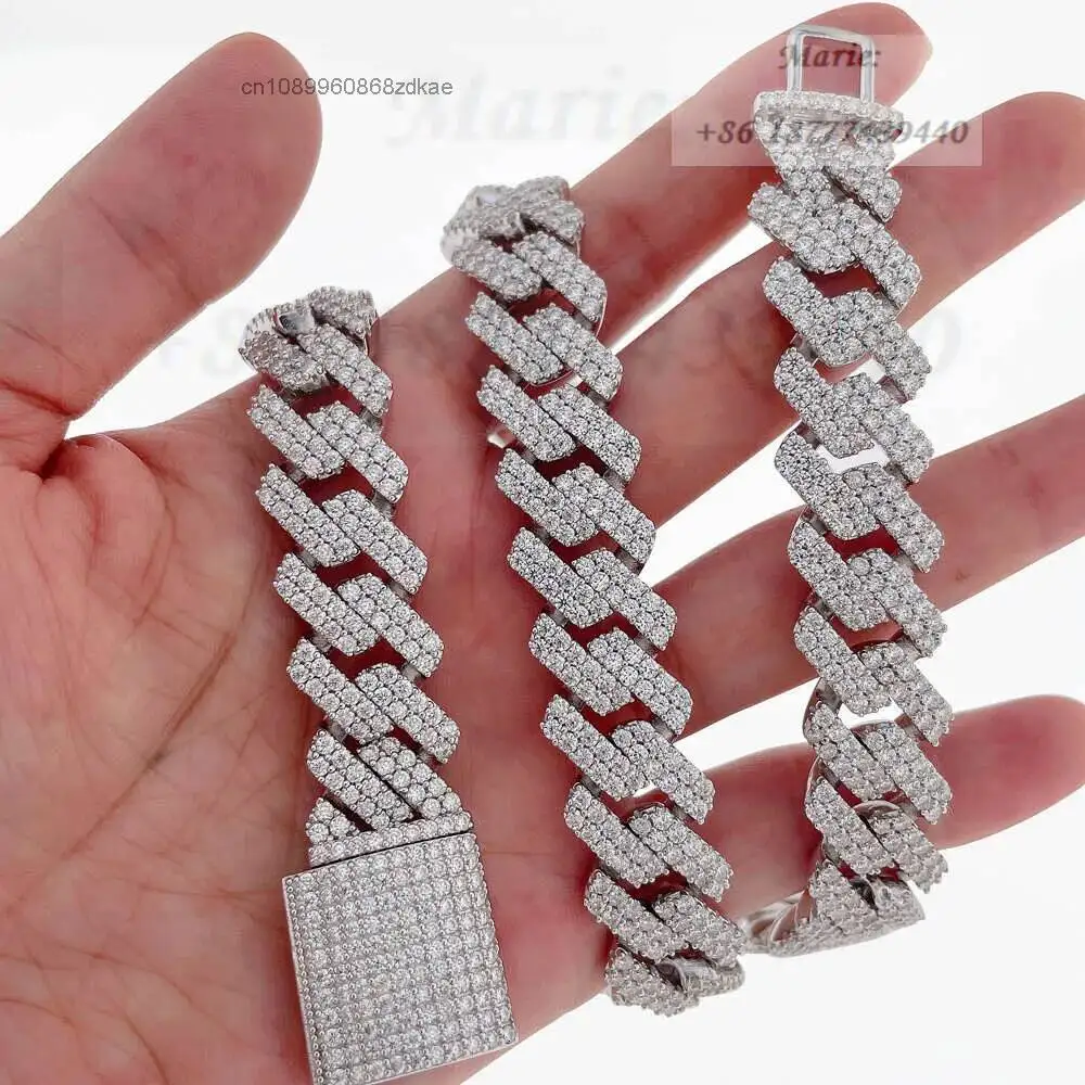 Luxury Factory Price 15mm Custom Hip Hop Cuban Link Mens S925 with Moissanite Cuban Link Chain Wholesale Price.