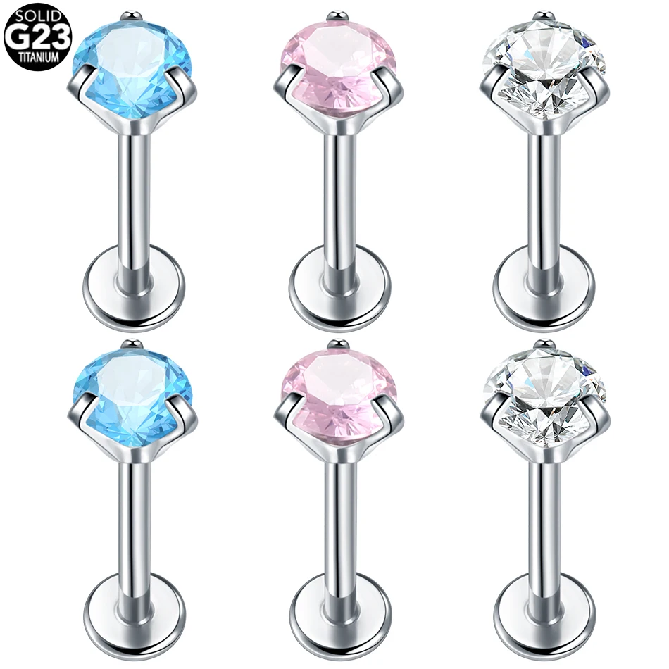 1pcs Titanium Sea Blue Zircon Helix Tragus Stud Earring 16G Internally Threaded Monroe Piercing for Women Body Jewelry