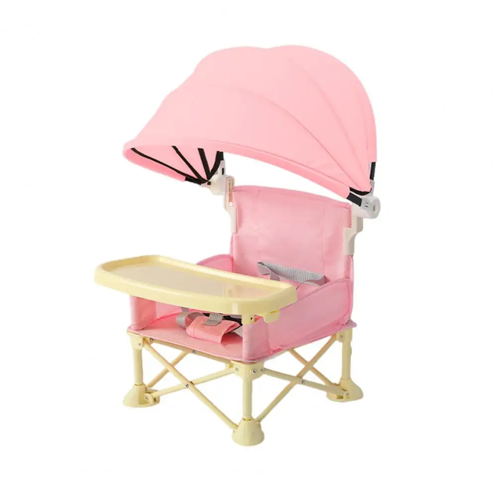 Baby Camping High Chair Portable Baby High Chair with Adjustable Safety Belt Removable Tray Sunshade Folding Toddler for Kids