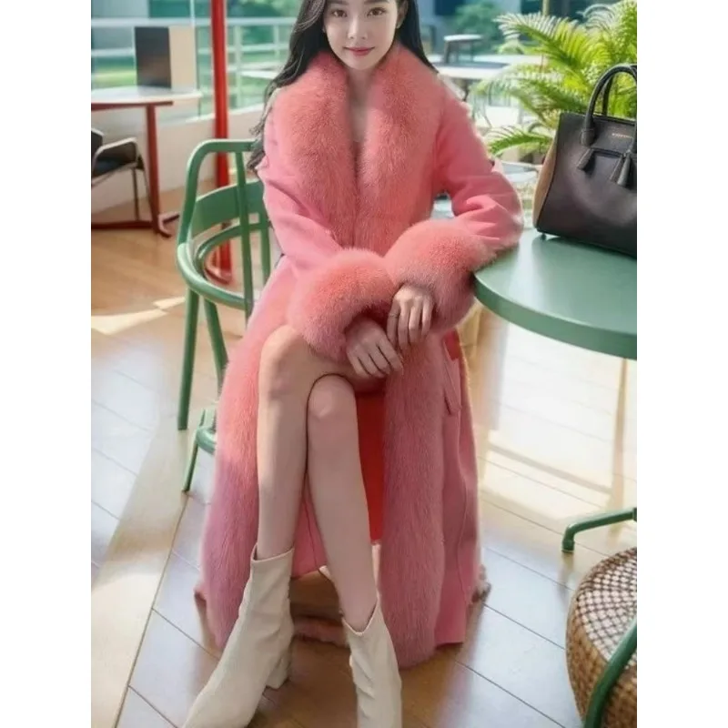 Faux Marten Fur Coat for Women, Long Pattern Overcoat, Big Fur Collar, Loose Jacket, Age Reduction Outwear, Winter Fashion, New