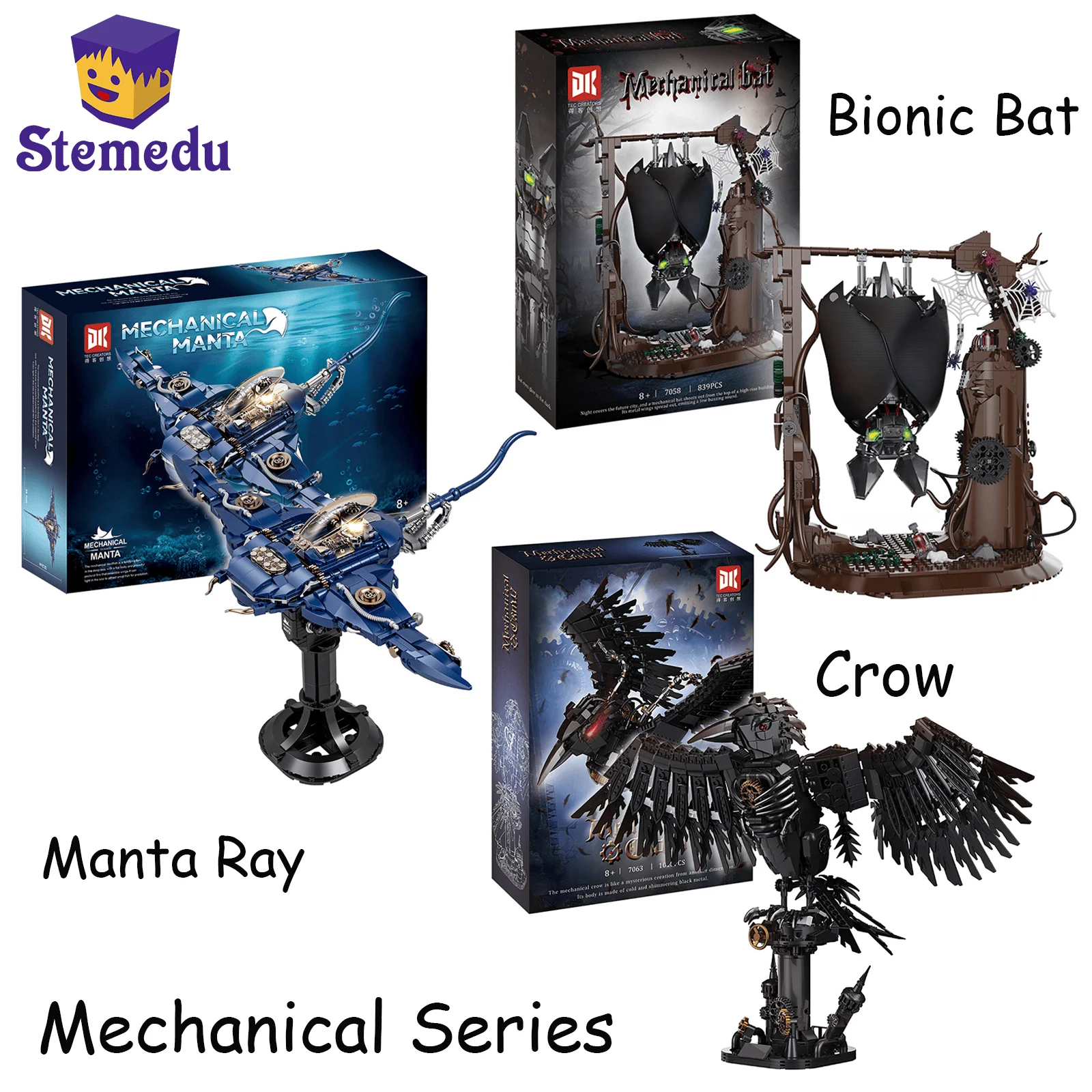 

DK7058 DK7063 DK7054 Technical Mechanical Crow Manta Ray Bionic Bat Building Blocks Animals Model Bricks Set Toy Kid Adult Gift