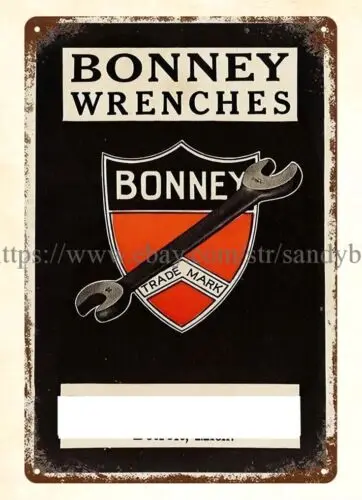 wall furnishings 1926 Bonney Wrenches Tool garage workshop metal tin sign