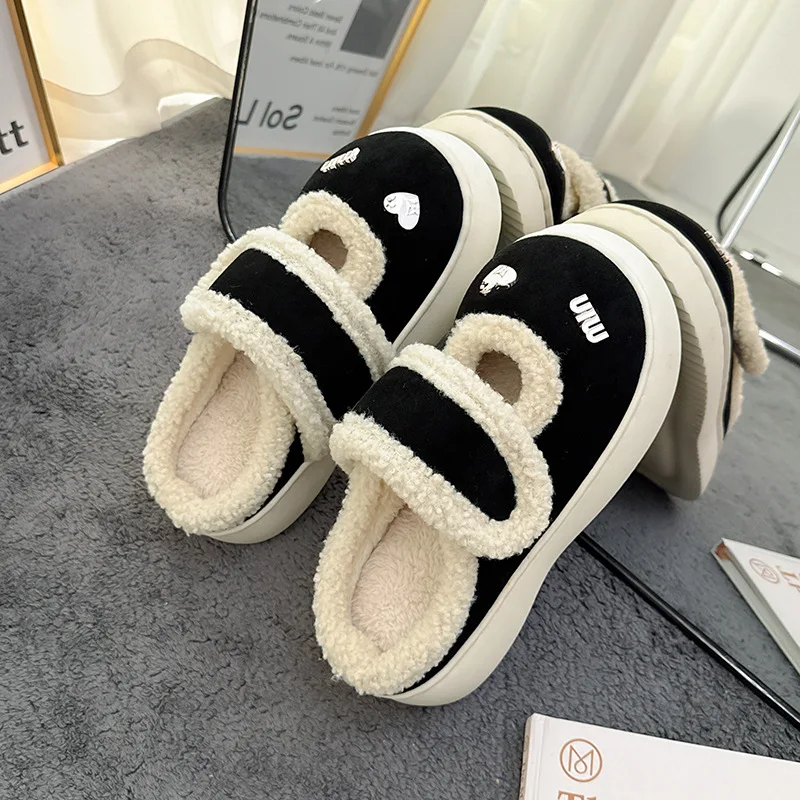 

Half-Lined Cotton Slippers for Women Winter Fleece-Lined Warm Homewear Non-Slip Thick Sole Soft and Comfortable Cotton Footwear