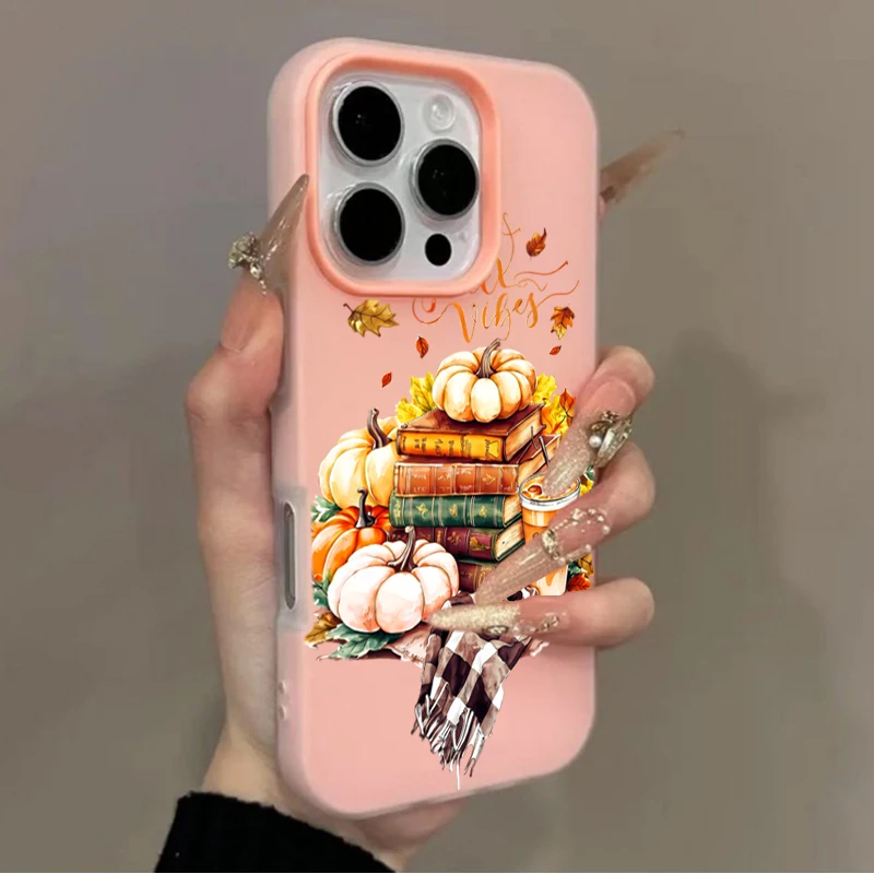 Jelly Macaron Phone Case For Samsung Galaxy S26 S23 S25 S24 Ultra Plus A56 A37 A35 A55 A54 Autumn Book Pumpkin Pattern Cover