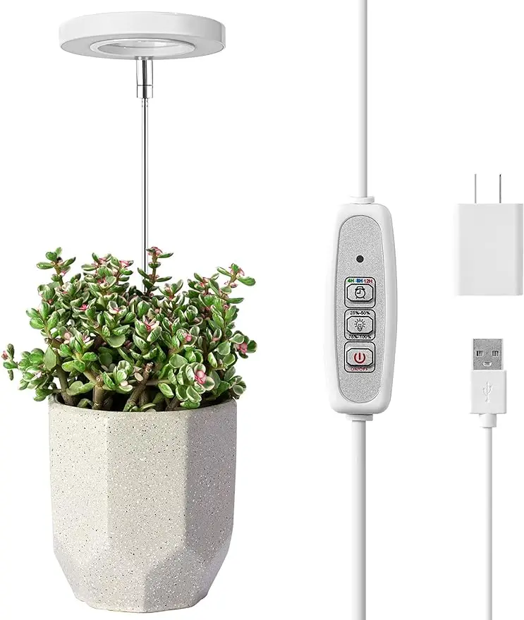 Luz LED de espectro completo para cultivo de plantas de interior, altura ajustable, 4 niveles de brillo regulables para plantas pequeñas