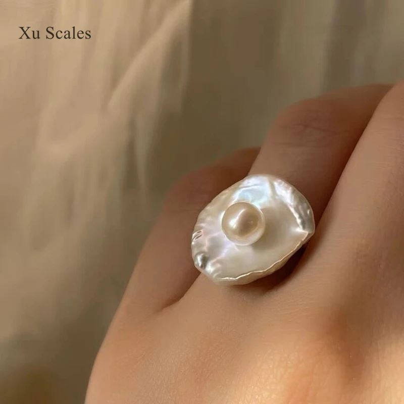 French Premium Baroque Ring Petal Cloud Irregular Shape Natural AKOYA Freshwater Pearl S925 Sterling Silver Adjustable Jewelry