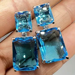 Vintage Square Blue Stone Dangle Earrings for Women Engagement Wedding Earring Valentines Day Gift Boho Jewelry Accessories