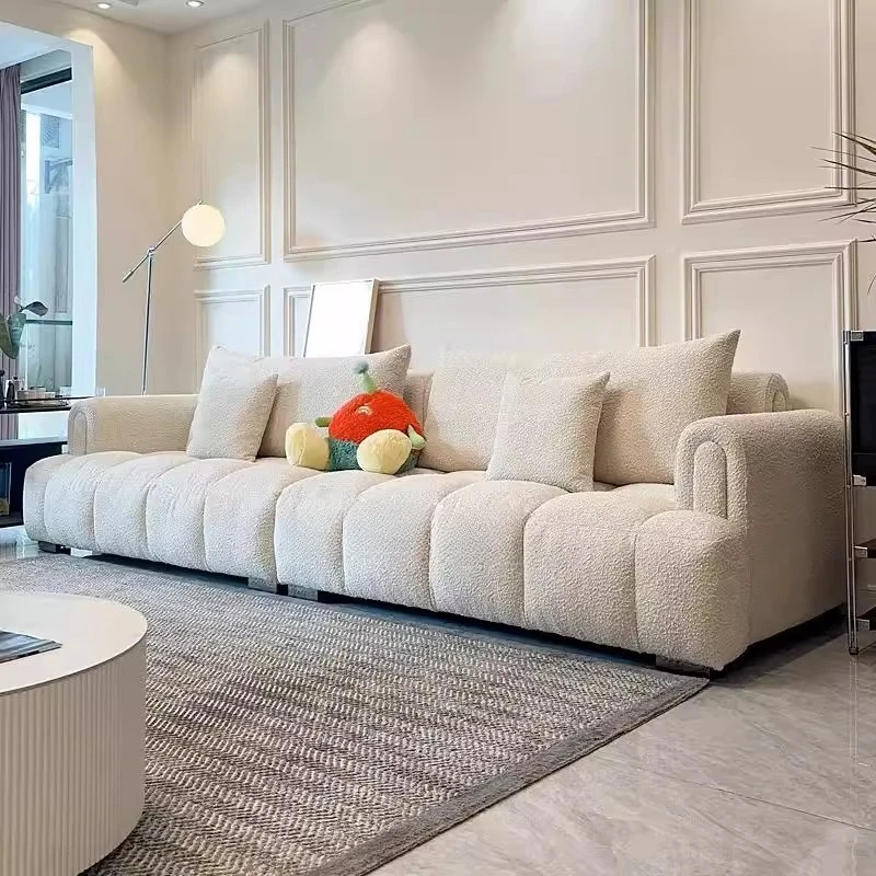

French cream wind puff sofa, living room straight row, modern simplicity