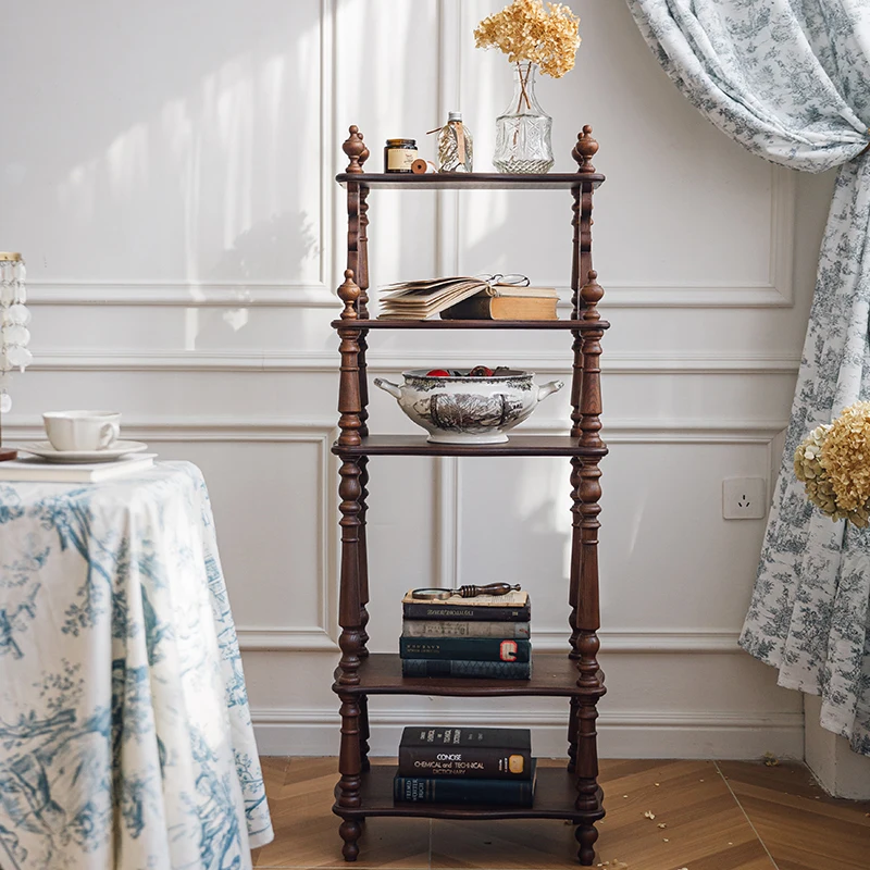 

Retro Solid Wood Storage Rack Multi-layer Shelf Dishes Document Bookshelf Home Living Room Bedroom Display Rack
